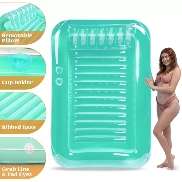 Sloosh Inflatable Tanning Pool Lounge Float 70quot x 46quot Suntan Tub Raft Floatie Tanning Pool with Pillow Personal Pool Lounger for Adult Summer Water Party LBlueCyan