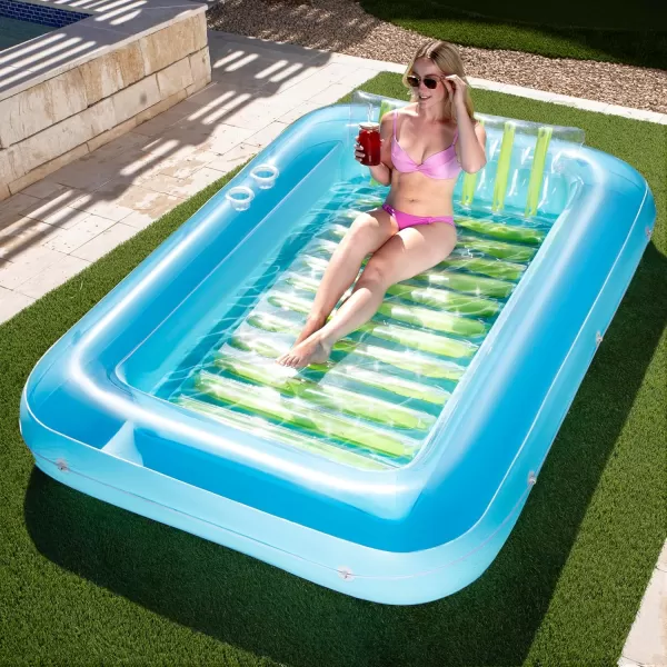 Sloosh Inflatable Tanning Pool Lounge Float 70quot x 46quot Suntan Tub Raft Floatie Tanning Pool with Pillow Personal Pool Lounger for Adult Summer Water Party LBlueBlue Green