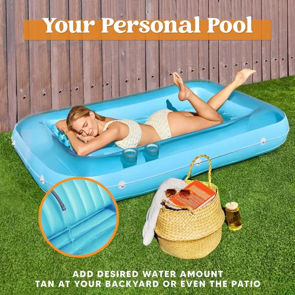 Sloosh Inflatable Tanning Pool Lounge Float 70quot x 46quot Suntan Tub Raft Floatie Tanning Pool with Pillow Personal Pool Lounger for Adult Summer Water Party LBlueBlue