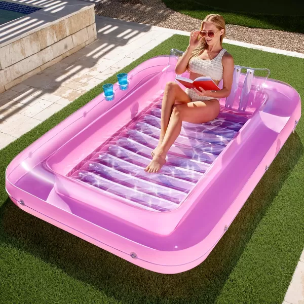 Sloosh Inflatable Tanning Pool Lounge Float 70quot x 46quot Suntan Tub Raft Floatie Tanning Pool with Pillow Personal Pool Lounger for Adult Summer Water Party LBluePink White