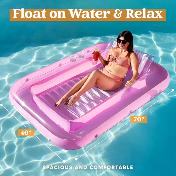 Sloosh Inflatable Tanning Pool Lounge Float 70quot x 46quot Suntan Tub Raft Floatie Tanning Pool with Pillow Personal Pool Lounger for Adult Summer Water Party LBluePink White
