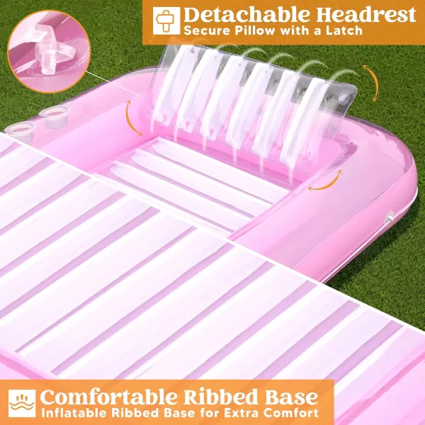 Sloosh Inflatable Tanning Pool Lounge Float 70quot x 46quot Suntan Tub Raft Floatie Tanning Pool with Pillow Personal Pool Lounger for Adult Summer Water Party LBluePink White
