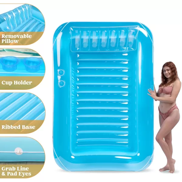 Sloosh Inflatable Tanning Pool Lounge Float 70quot x 46quot Suntan Tub Raft Floatie Tanning Pool with Pillow Personal Pool Lounger for Adult Summer Water Party LBlueBlue