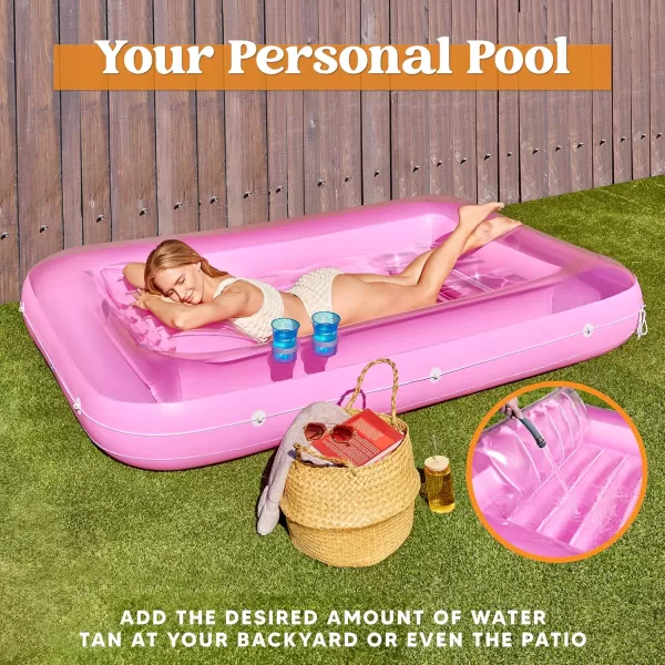 Sloosh Inflatable Tanning Pool Lounge Float 70quot x 46quot Suntan Tub Raft Floatie Tanning Pool with Pillow Personal Pool Lounger for Adult Summer Water Party LBluePink