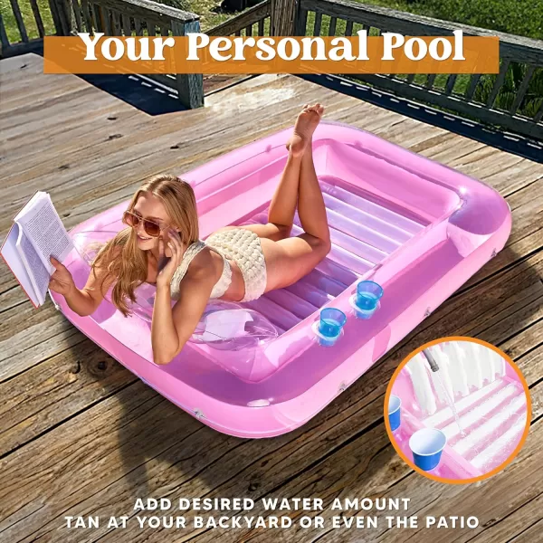 Sloosh Inflatable Tanning Pool Lounge Float 70quot x 46quot Suntan Tub Raft Floatie Tanning Pool with Pillow Personal Pool Lounger for Adult Summer Water Party LBluePink White