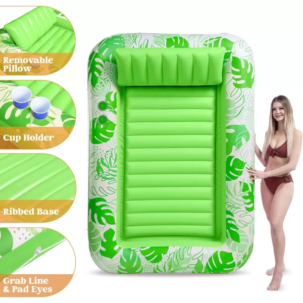 Sloosh Inflatable Tanning Pool Lounger Float for Adults 70quot x 46quot Large Suntan Tub Pool Floats Sun Tan Tub Ice Bath Tub Tanning Bed Blow up Pool Raft Lounge Floatie LBlueGreen
