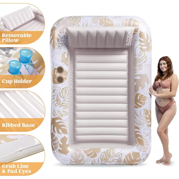 Sloosh Inflatable Tanning Pool Lounger Float for Adults 70quot x 46quot Large Suntan Tub Pool Floats Sun Tan Tub Ice Bath Tub Tanning Bed Blow up Pool Raft Lounge Floatie LBlueGolden White