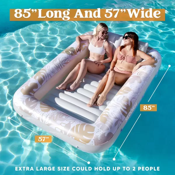 Sloosh Inflatable Tanning Pool Lounger Float for Adults 70quot x 46quot Large Suntan Tub Pool Floats Sun Tan Tub Ice Bath Tub Tanning Bed Blow up Pool Raft Lounge Floatie LBlueGolden White
