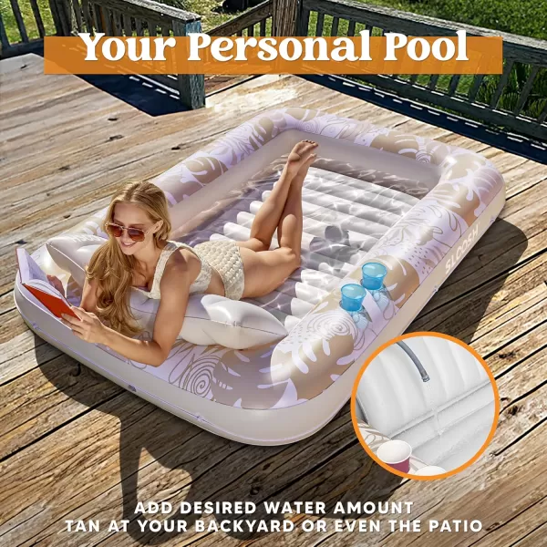 Sloosh Inflatable Tanning Pool Lounger Float for Adults 70quot x 46quot Large Suntan Tub Pool Floats Sun Tan Tub Ice Bath Tub Tanning Bed Blow up Pool Raft Lounge Floatie LBlueGolden White