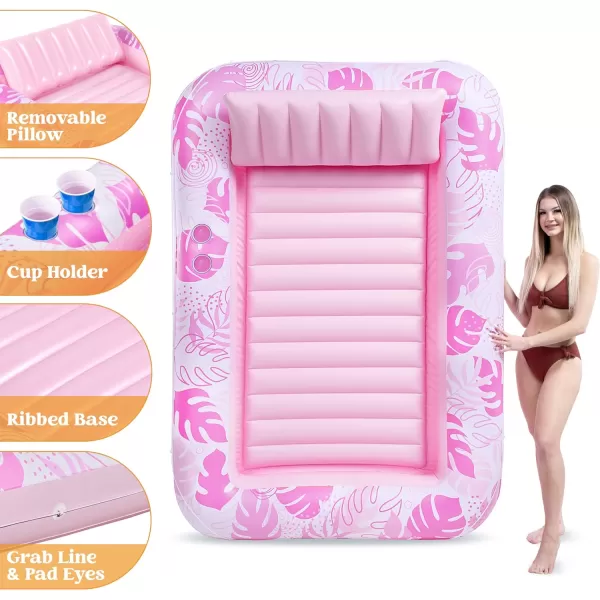 Sloosh Inflatable Tanning Pool Lounger Float for Adults 70quot x 46quot Large Suntan Tub Pool Floats Sun Tan Tub Ice Bath Tub Tanning Bed Blow up Pool Raft Lounge Floatie LBlueBlushing Pink