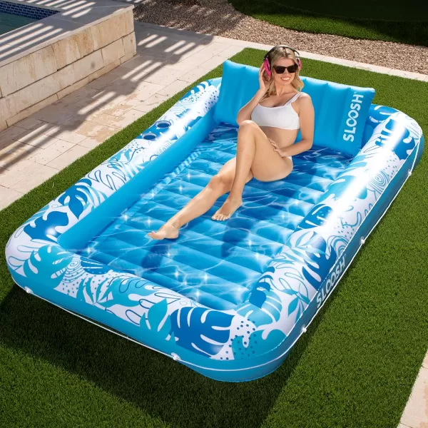 Sloosh Inflatable Tanning Pool Lounger Float for Adults 70quot x 46quot Large Suntan Tub Pool Floats Sun Tan Tub Ice Bath Tub Tanning Bed Blow up Pool Raft Lounge Floatie LBlueBlue