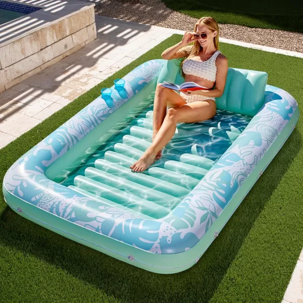 Sloosh Inflatable Tanning Pool Lounger Float for Adults 70quot x 46quot Large Suntan Tub Pool Floats Sun Tan Tub Ice Bath Tub Tanning Bed Blow up Pool Raft Lounge Floatie LBlueCyan White