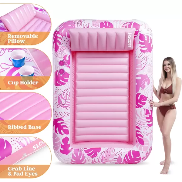 Sloosh Inflatable Tanning Pool Lounger Float for Adults 70quot x 46quot Large Suntan Tub Pool Floats Sun Tan Tub Ice Bath Tub Tanning Bed Blow up Pool Raft Lounge Floatie LBlueHot Pink