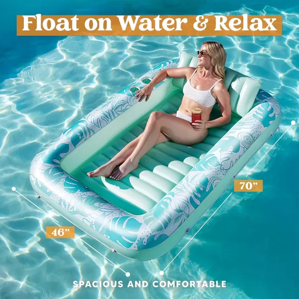 Sloosh Inflatable Tanning Pool Lounger Float for Adults 70quot x 46quot Large Suntan Tub Pool Floats Sun Tan Tub Ice Bath Tub Tanning Bed Blow up Pool Raft Lounge Floatie LBlueCyan White