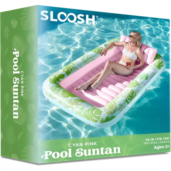 Sloosh Inflatable Tanning Pool Lounger Float for Adults 70quot x 46quot Large Suntan Tub Pool Floats Sun Tan Tub Ice Bath Tub Tanning Bed Blow up Pool Raft Lounge Floatie LBlueCyan Pink
