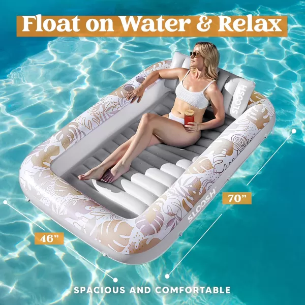 Sloosh Inflatable Tanning Pool Lounger Float for Adults 70quot x 46quot Large Suntan Tub Pool Floats Sun Tan Tub Ice Bath Tub Tanning Bed Blow up Pool Raft Lounge Floatie LBlueGolden White