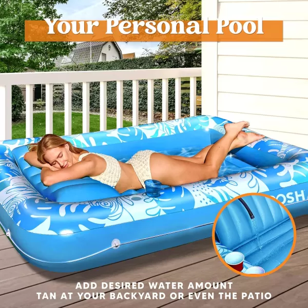 Sloosh Inflatable Tanning Pool Lounger Float for Adults 70quot x 46quot Large Suntan Tub Pool Floats Sun Tan Tub Ice Bath Tub Tanning Bed Blow up Pool Raft Lounge Floatie LBlueBlue