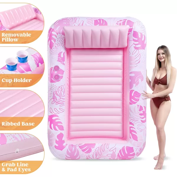 Sloosh Inflatable Tanning Pool Lounger Float for Adults 70quot x 46quot Large Suntan Tub Pool Floats Sun Tan Tub Ice Bath Tub Tanning Bed Blow up Pool Raft Lounge Floatie LBlueBlushing Pink