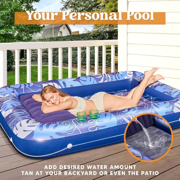 Sloosh Inflatable Tanning Pool Lounger Float for Adults 70quot x 46quot Large Suntan Tub Pool Floats Sun Tan Tub Ice Bath Tub Tanning Bed Blow up Pool Raft Lounge Floatie LBlueDark Blue