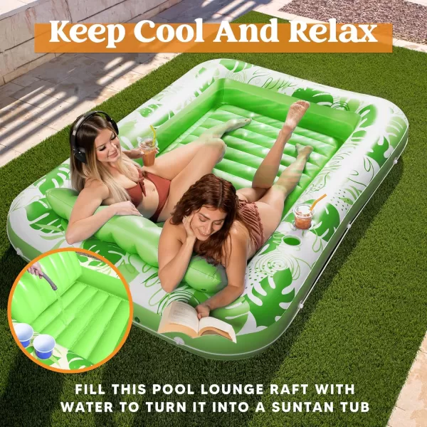 Sloosh Inflatable Tanning Pool Lounger Float for Adults 70quot x 46quot Large Suntan Tub Pool Floats Sun Tan Tub Ice Bath Tub Tanning Bed Blow up Pool Raft Lounge Floatie LBlueGreen