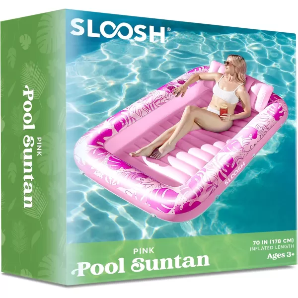 Sloosh Inflatable Tanning Pool Lounger Float for Adults 70quot x 46quot Large Suntan Tub Pool Floats Sun Tan Tub Ice Bath Tub Tanning Bed Blow up Pool Raft Lounge Floatie LBlueHot Pink