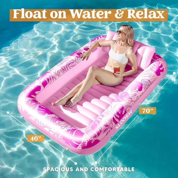 Sloosh Inflatable Tanning Pool Lounger Float for Adults 70quot x 46quot Large Suntan Tub Pool Floats Sun Tan Tub Ice Bath Tub Tanning Bed Blow up Pool Raft Lounge Floatie LBlueHot Pink