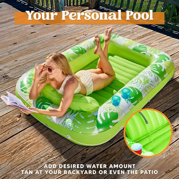 Sloosh Inflatable Tanning Pool Lounger Float for Adults 70quot x 46quot Large Suntan Tub Pool Floats Sun Tan Tub Ice Bath Tub Tanning Bed Blow up Pool Raft Lounge Floatie LBlueGreen