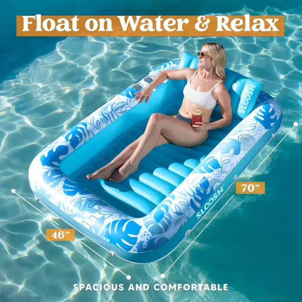 Sloosh Inflatable Tanning Pool Lounger Float for Adults 70quot x 46quot Large Suntan Tub Pool Floats Sun Tan Tub Ice Bath Tub Tanning Bed Blow up Pool Raft Lounge Floatie LBlueBlue