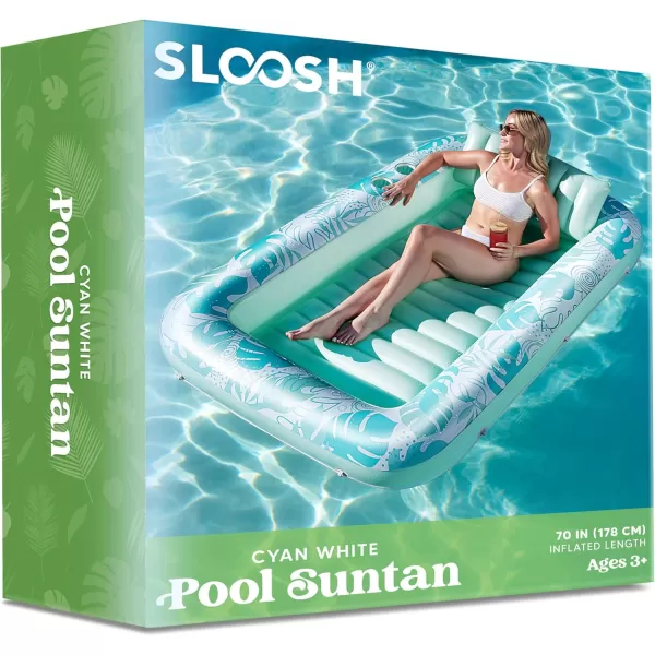 Sloosh Inflatable Tanning Pool Lounger Float for Adults 70quot x 46quot Large Suntan Tub Pool Floats Sun Tan Tub Ice Bath Tub Tanning Bed Blow up Pool Raft Lounge Floatie LBlueCyan White