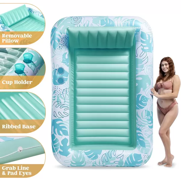 Sloosh Inflatable Tanning Pool Lounger Float for Adults 70quot x 46quot Large Suntan Tub Pool Floats Sun Tan Tub Ice Bath Tub Tanning Bed Blow up Pool Raft Lounge Floatie LBlueCyan White