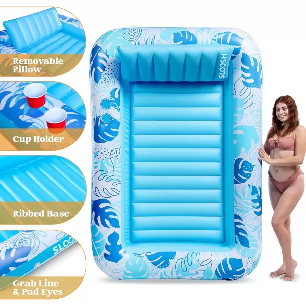 Sloosh Inflatable Tanning Pool Lounger Float for Adults 70quot x 46quot Large Suntan Tub Pool Floats Sun Tan Tub Ice Bath Tub Tanning Bed Blow up Pool Raft Lounge Floatie LBlueBlue