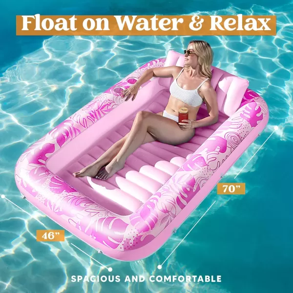 Sloosh Inflatable Tanning Pool Lounger Float for Adults 70quot x 46quot Large Suntan Tub Pool Floats Sun Tan Tub Ice Bath Tub Tanning Bed Blow up Pool Raft Lounge Floatie LBlueBlushing Pink