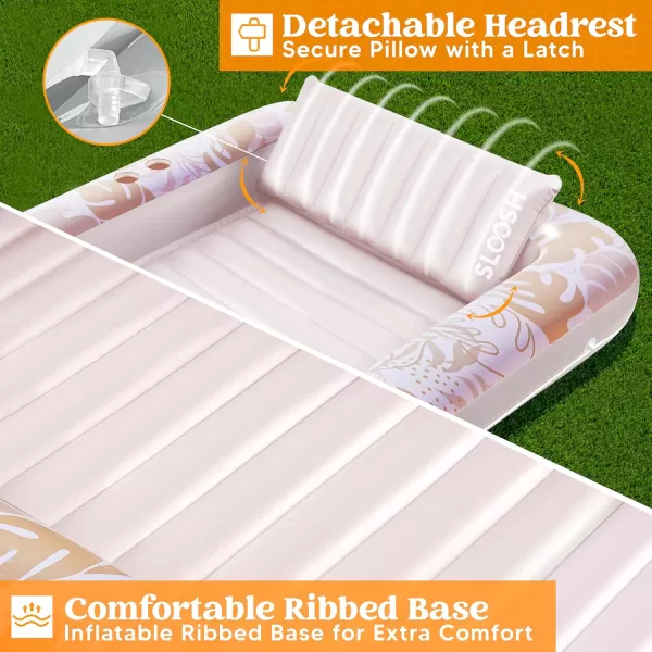 Sloosh Inflatable Tanning Pool Lounger Float for Adults 70quot x 46quot Large Suntan Tub Pool Floats Sun Tan Tub Ice Bath Tub Tanning Bed Blow up Pool Raft Lounge Floatie LBlueGolden White