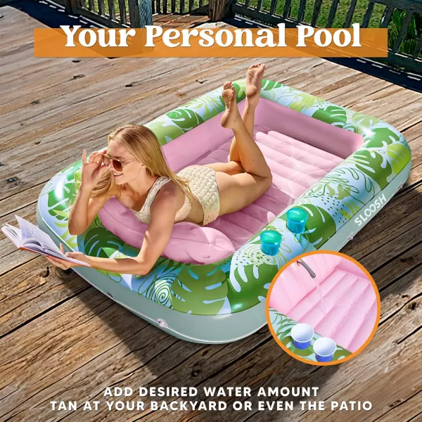 Sloosh Inflatable Tanning Pool Lounger Float for Adults 70quot x 46quot Large Suntan Tub Pool Floats Sun Tan Tub Ice Bath Tub Tanning Bed Blow up Pool Raft Lounge Floatie LBlueCyan Pink