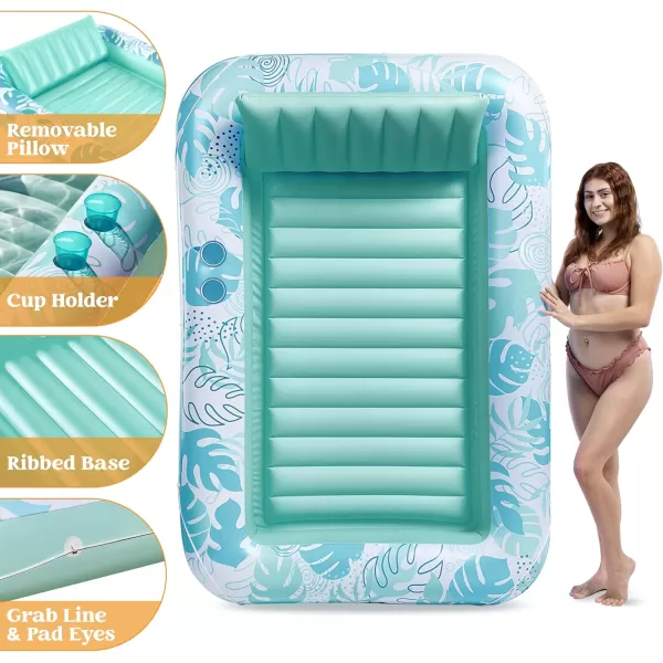 Sloosh Inflatable Tanning Pool Lounger Float for Adults 70quot x 46quot Large Suntan Tub Pool Floats Sun Tan Tub Ice Bath Tub Tanning Bed Blow up Pool Raft Lounge Floatie LBlueCyan White