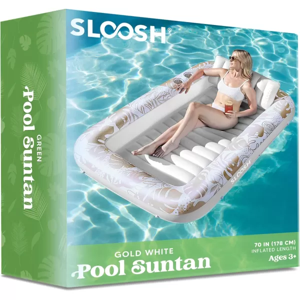 Sloosh Inflatable Tanning Pool Lounger Float for Adults 70quot x 46quot Large Suntan Tub Pool Floats Sun Tan Tub Ice Bath Tub Tanning Bed Blow up Pool Raft Lounge Floatie LBlueGolden White