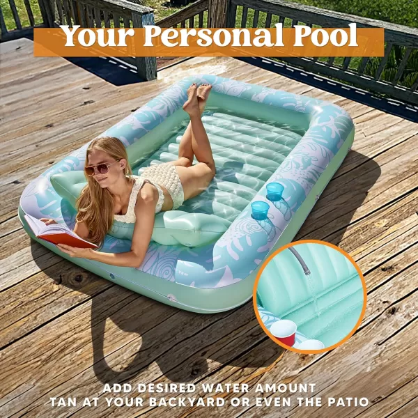 Sloosh Inflatable Tanning Pool Lounger Float for Adults 70quot x 46quot Large Suntan Tub Pool Floats Sun Tan Tub Ice Bath Tub Tanning Bed Blow up Pool Raft Lounge Floatie LBlueCyan White
