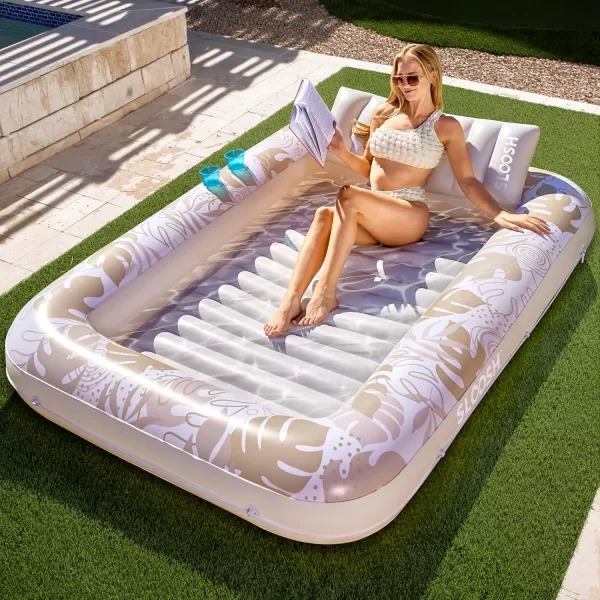 Sloosh Inflatable Tanning Pool Lounger Float for Adults 70quot x 46quot Large Suntan Tub Pool Floats Sun Tan Tub Ice Bath Tub Tanning Bed Blow up Pool Raft Lounge Floatie LBlueGolden White