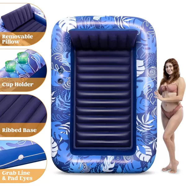 Sloosh Inflatable Tanning Pool Lounger Float for Adults 70quot x 46quot Large Suntan Tub Pool Floats Sun Tan Tub Ice Bath Tub Tanning Bed Blow up Pool Raft Lounge Floatie LBlueDark Blue