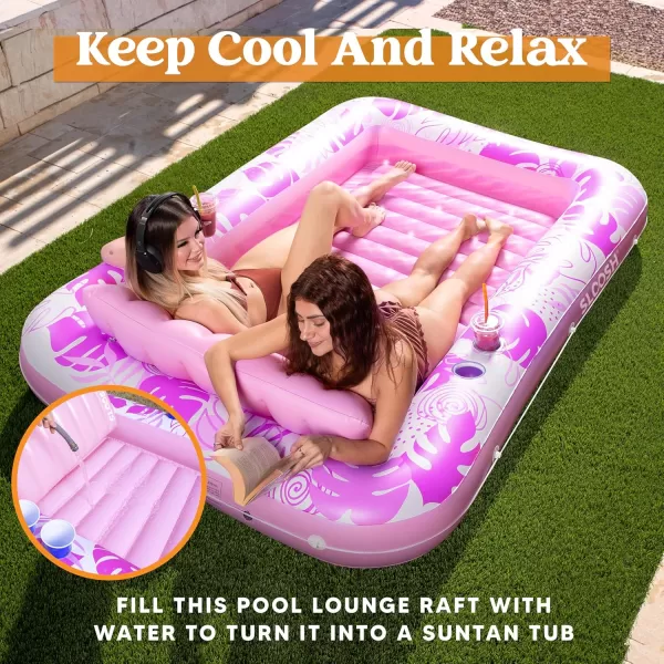Sloosh Inflatable Tanning Pool Lounger Float for Adults 70quot x 46quot Large Suntan Tub Pool Floats Sun Tan Tub Ice Bath Tub Tanning Bed Blow up Pool Raft Lounge Floatie LBlueHot Pink