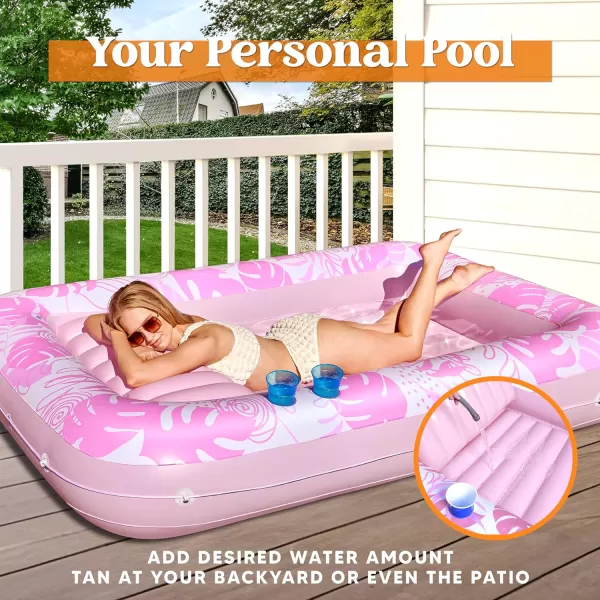 Sloosh Inflatable Tanning Pool Lounger Float for Adults 70quot x 46quot Large Suntan Tub Pool Floats Sun Tan Tub Ice Bath Tub Tanning Bed Blow up Pool Raft Lounge Floatie LBlueBlushing Pink