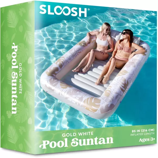 Sloosh Inflatable Tanning Pool Lounger Float for Adults 70quot x 46quot Large Suntan Tub Pool Floats Sun Tan Tub Ice Bath Tub Tanning Bed Blow up Pool Raft Lounge Floatie LBlueGolden White