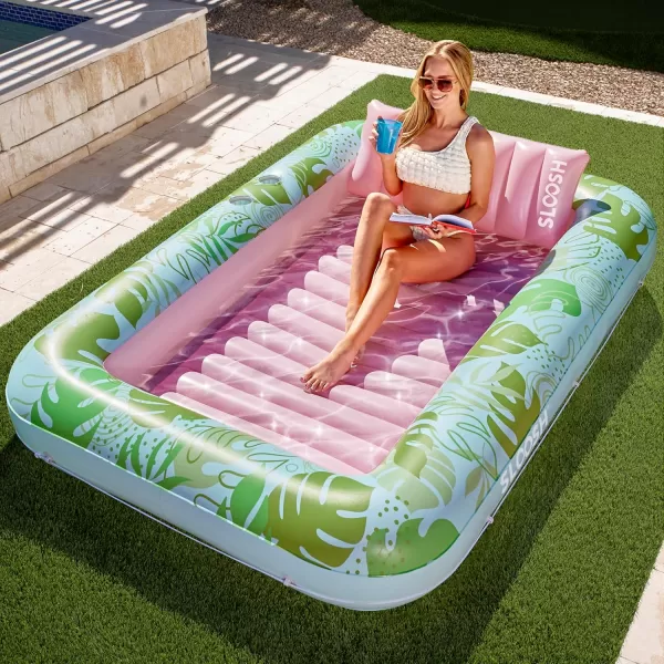 Sloosh Inflatable Tanning Pool Lounger Float for Adults 70quot x 46quot Large Suntan Tub Pool Floats Sun Tan Tub Ice Bath Tub Tanning Bed Blow up Pool Raft Lounge Floatie LBlueCyan Pink