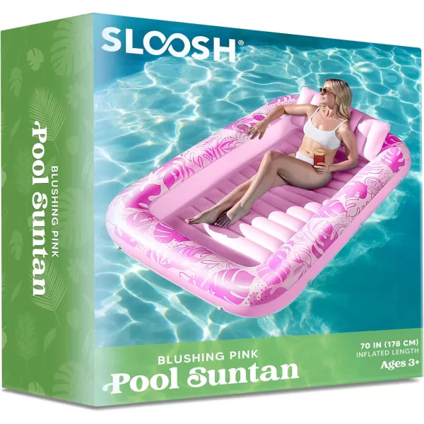 Sloosh Inflatable Tanning Pool Lounger Float for Adults 70quot x 46quot Large Suntan Tub Pool Floats Sun Tan Tub Ice Bath Tub Tanning Bed Blow up Pool Raft Lounge Floatie LBlueBlushing Pink