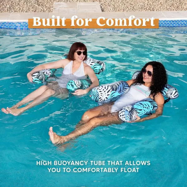 Sloosh Pool Floats Chairs Adult 2 Packs Inflatable Pool Lounge ChairsBlow up Pool Noodles Floats for AdultsFloating Water Chair for Pool Party Summer Water FunTropical LeavesGreen Blue
