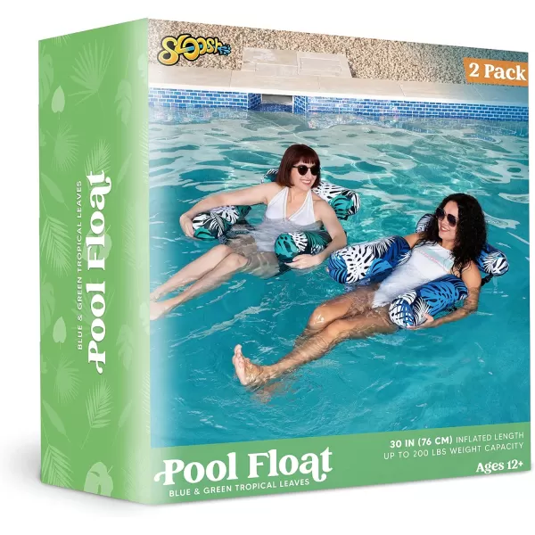 Sloosh Pool Floats Chairs Adult 2 Packs Inflatable Pool Lounge ChairsBlow up Pool Noodles Floats for AdultsFloating Water Chair for Pool Party Summer Water FunTropical LeavesGreen Blue