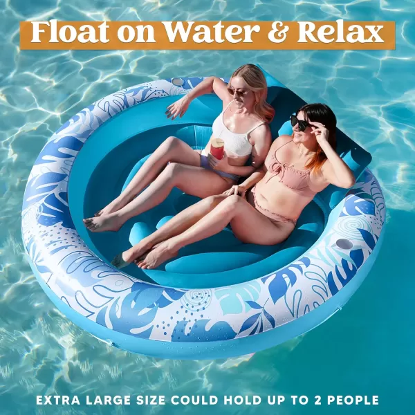 Sloosh Tanning Pool Lounger Float Luxury Fabric Large Pool Floats Inflatable Lake Float Heavy Duty Suntan Tub for Lake Outdoor Backyard Swimming PoolBlue
