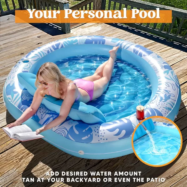 Sloosh Tanning Pool Lounger Float Luxury Fabric Large Pool Floats Inflatable Lake Float Heavy Duty Suntan Tub for Lake Outdoor Backyard Swimming PoolBlue