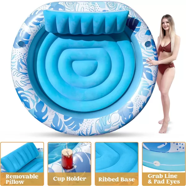 Sloosh Tanning Pool Lounger Float Luxury Fabric Large Pool Floats Inflatable Lake Float Heavy Duty Suntan Tub for Lake Outdoor Backyard Swimming PoolBlue