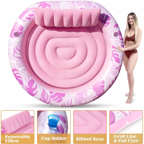 Sloosh Tanning Pool Lounger Float Luxury Fabric Large Pool Floats Inflatable Lake Float Heavy Duty Suntan Tub for Lake Outdoor Backyard Swimming PoolPink
